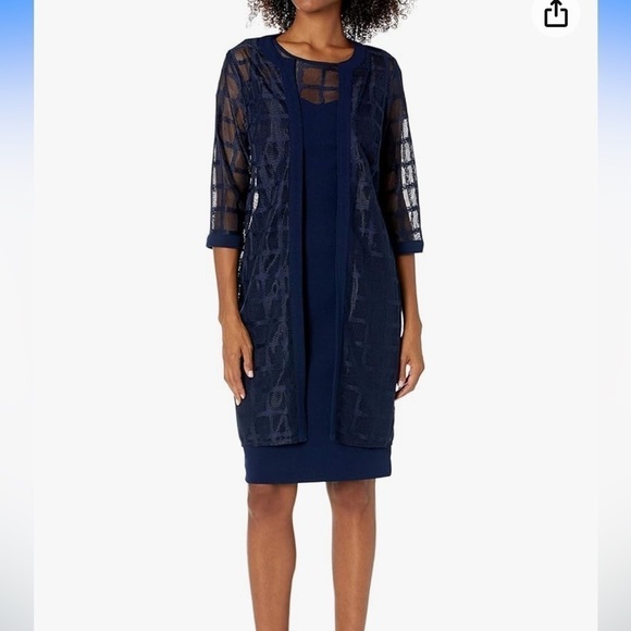 NWT Maya Brooke Women's Windowpane Pattern Mesh Lace Jacket Knit Dress Set 16 - Picture 1 of 6